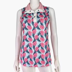 NWT LOHLA SPORT "The Sunny Palm" Sleeveless Polo Sport Top (Peony | Size M/L)